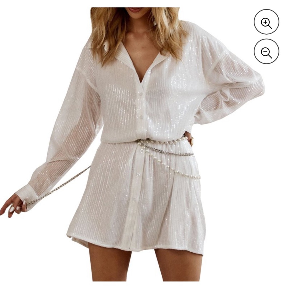 Oversized white sequin t-shirt dress! Sparkly!